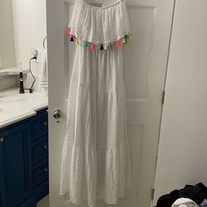 Lilly Pulitzer Caridee White Maxi Dress with Neon Tassels Size medium